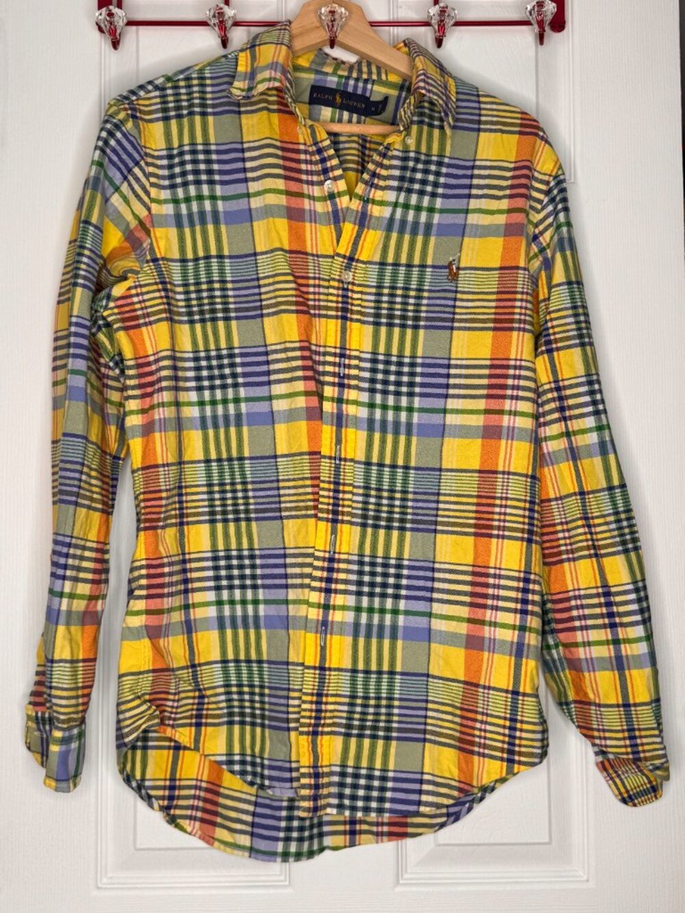 Polo Ralph Lauren Men Medium Yellow Multi-Color Plaid Button Down Shirt M